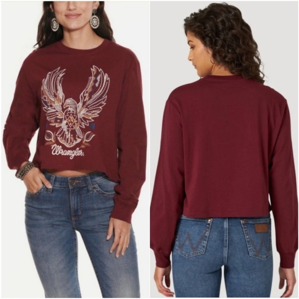 Wrangler Burgundy Cropped Long Sleeve with Eagle Graphic